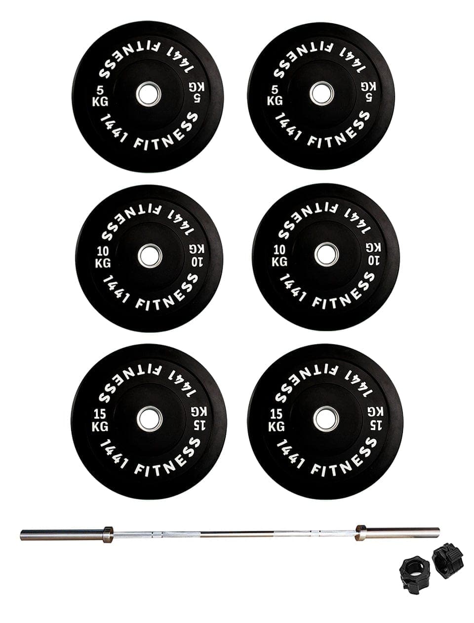 PRSAE Plates & Bars 1441 Fitness 7 Ft Olympic Bar with Rubber Bumper Plates - 80 KG Set