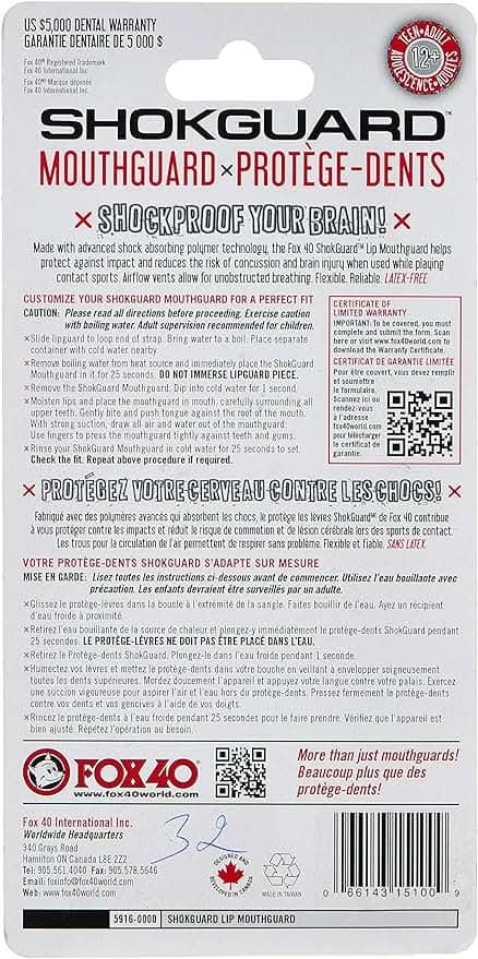 Fox 40, Shokguard Pro Lip Mouthguard Free Size 5916-0000, Black