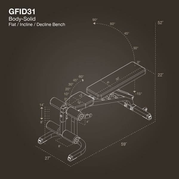 Body Solid GFID31 Flat Incline Decline Bench – FID Bench for Racks & Smith Machines