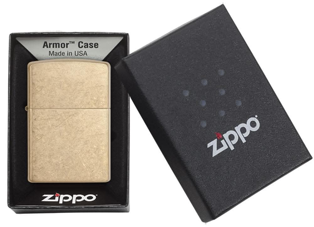 Zippo 28496 Armor Tumbled Brass Windproof Lighter, Armor Model, Brown - OUTBACK