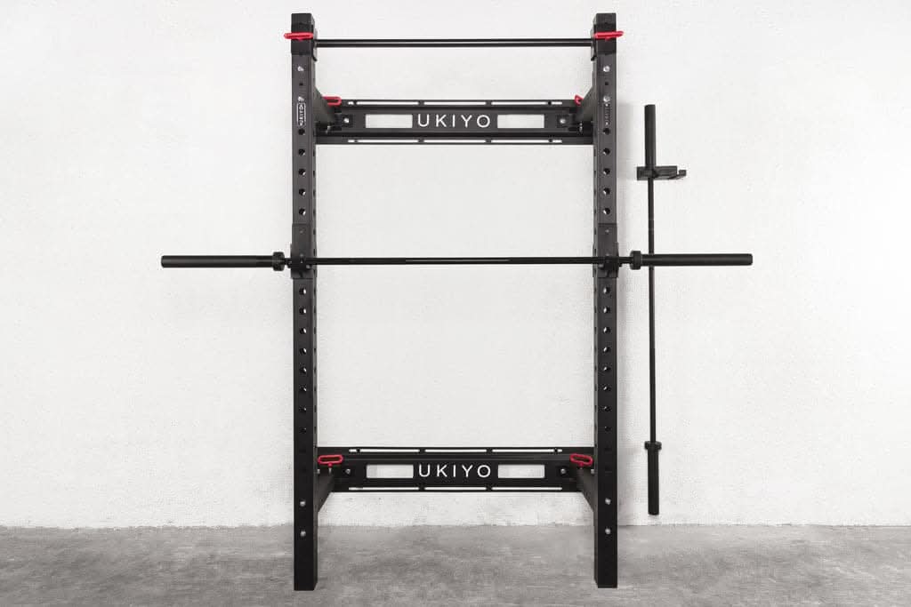 Ukiyo Wall Rack with 20kg Barbell, Wall Mounted Double Bar Holders, Two Wall Weight Pegs