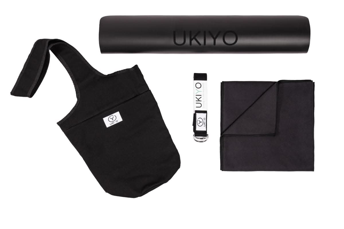 Combo Ukiyo Yogi Set (Yoga Mat, Yoga Strap, Yoga Towel and Shoulder Bag) Black
