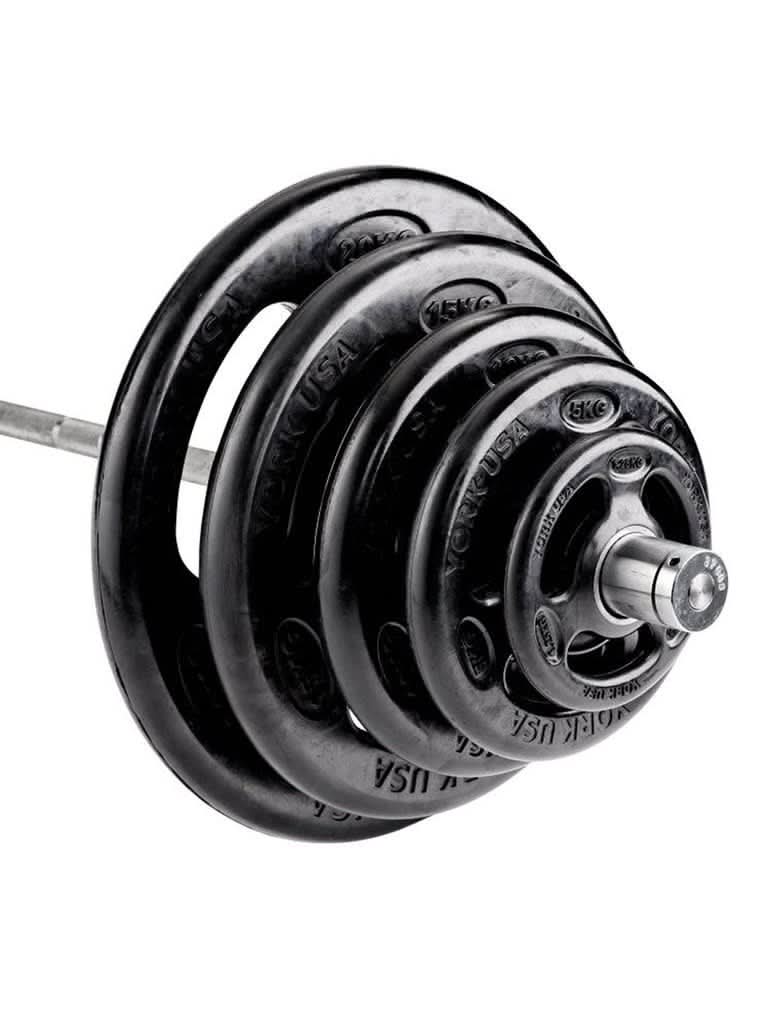 York, Fitness 90 Kg Olympic Barbell Set, Black