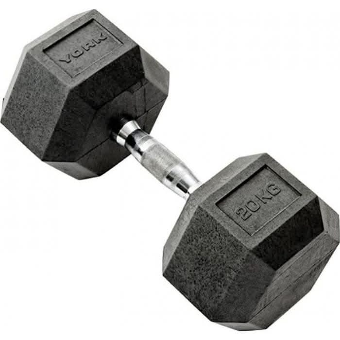 York, Commercial Rubber Hex Dumbbell, 35005, Black
