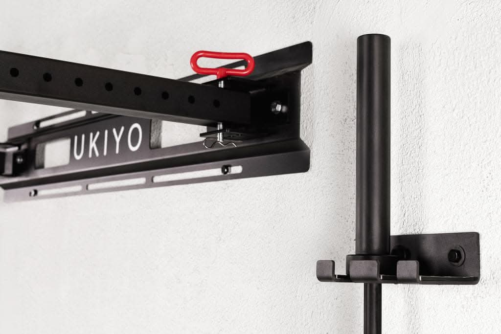 Ukiyo Wall Rack with 20kg Barbell, Wall Mounted Double Bar Holders, Two Wall Weight Pegs