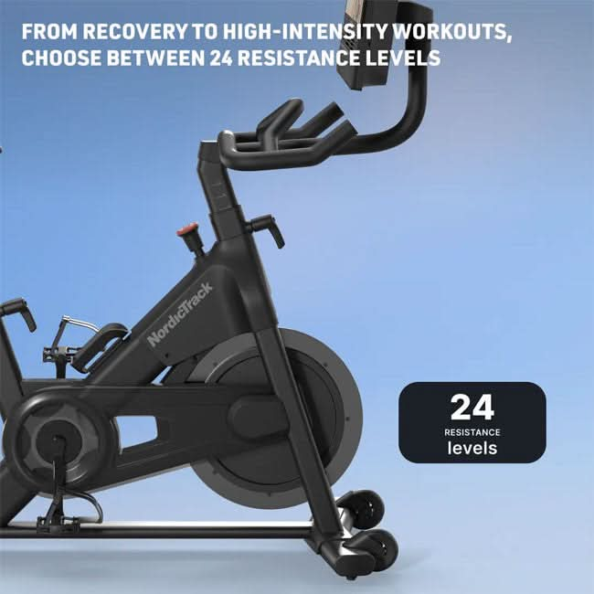 NordicTrack S24 Spinning Bike 2025 Model - NTEX24125-INT | 24" Pivoting Touchscreen, Silent Magnetic Resistance, AutoBreeze™ Fan, Bluetooth Connectivity, 350 lb Capacity