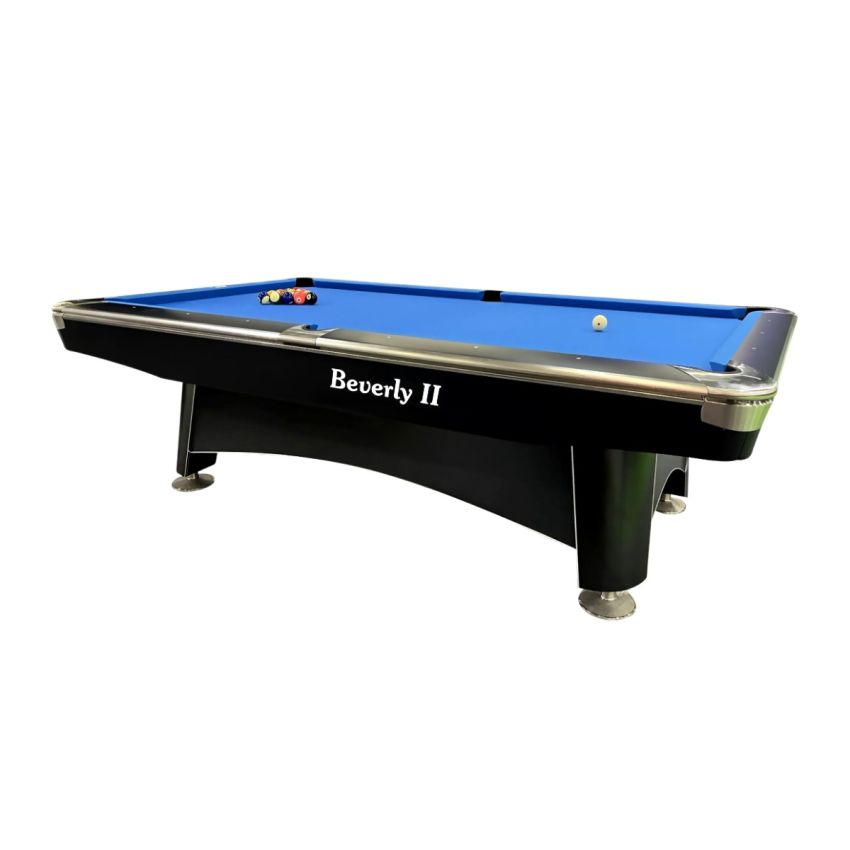Beverly II 8 Feet Marble Top Pool Table with Ball Return System, Black Frame | Billiard Table
