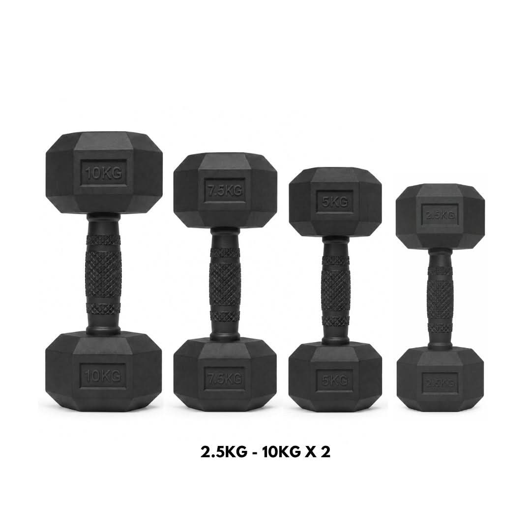 Liftdex Rubber Hex Dumbbell Set Combo (2.5kg, 5kg, 7.5kg & 10kg)