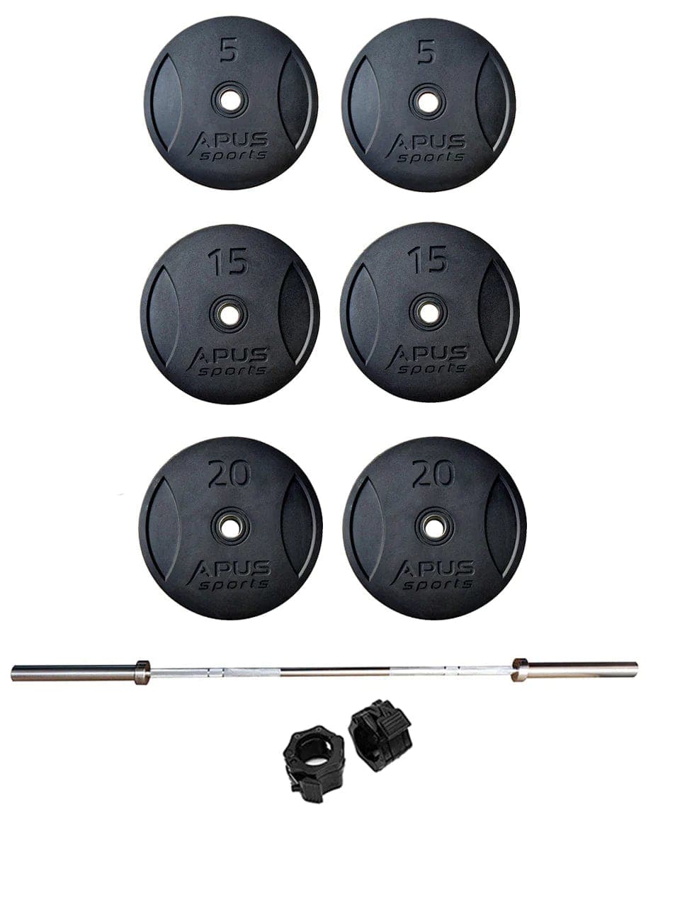 Combo 7 Ft Olympic Barbell and Apus Rubber Bumper Plate Set - 100 KG - Athletix.ae