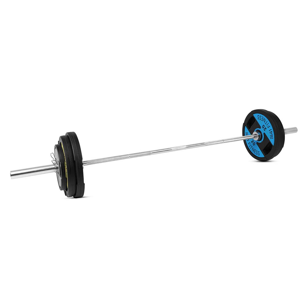 Combo 1441 Fitness 7 Ft Olympic Barbell With Dual Grip Plates Set | 100 Kg - Athletix.ae