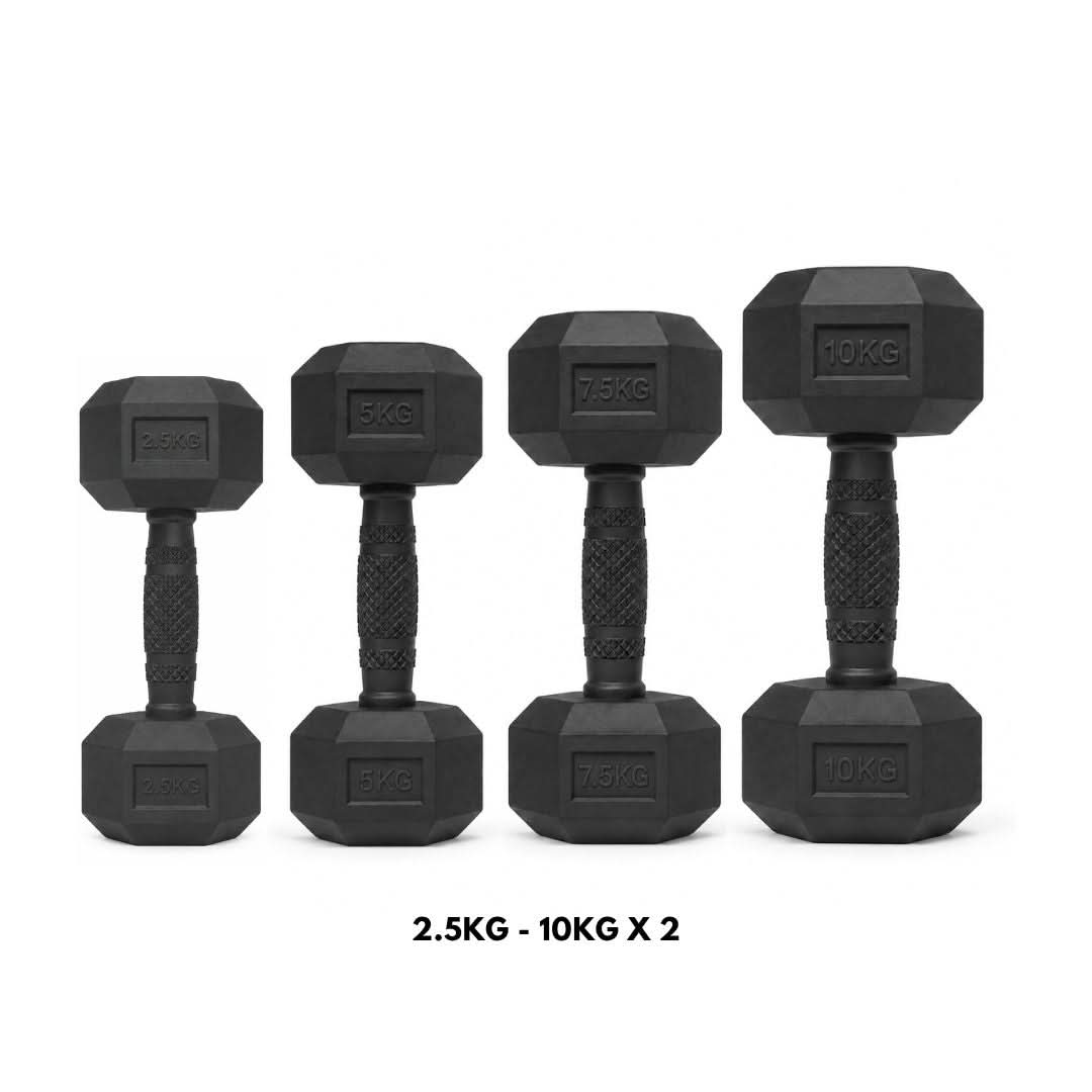 Liftdex Rubber Hex Dumbbell Set Combo (2.5kg, 5kg, 7.5kg & 10kg)