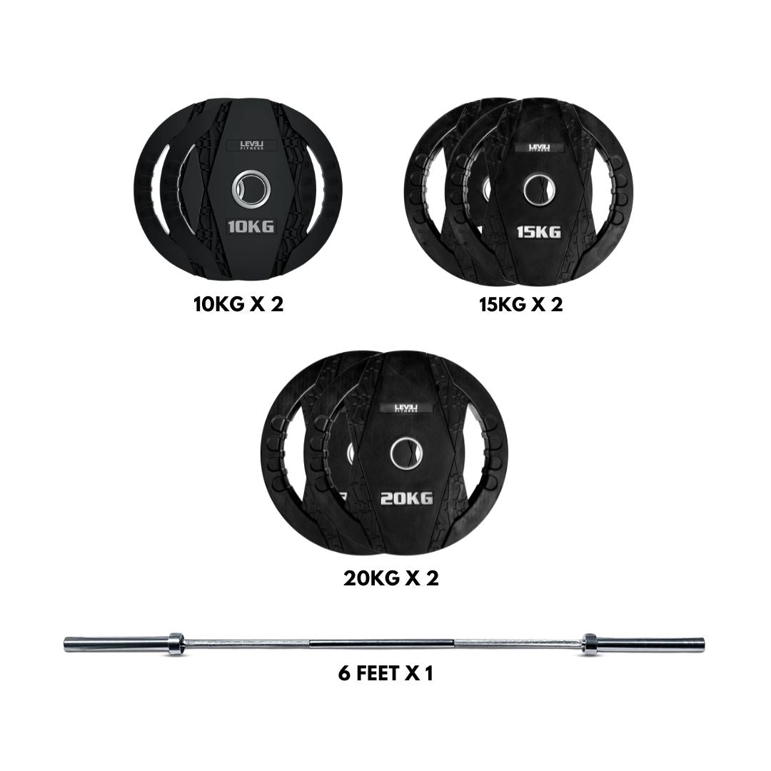 Level Fitness Full Dual Grip Set | 105 Kg Weight Plate Combo