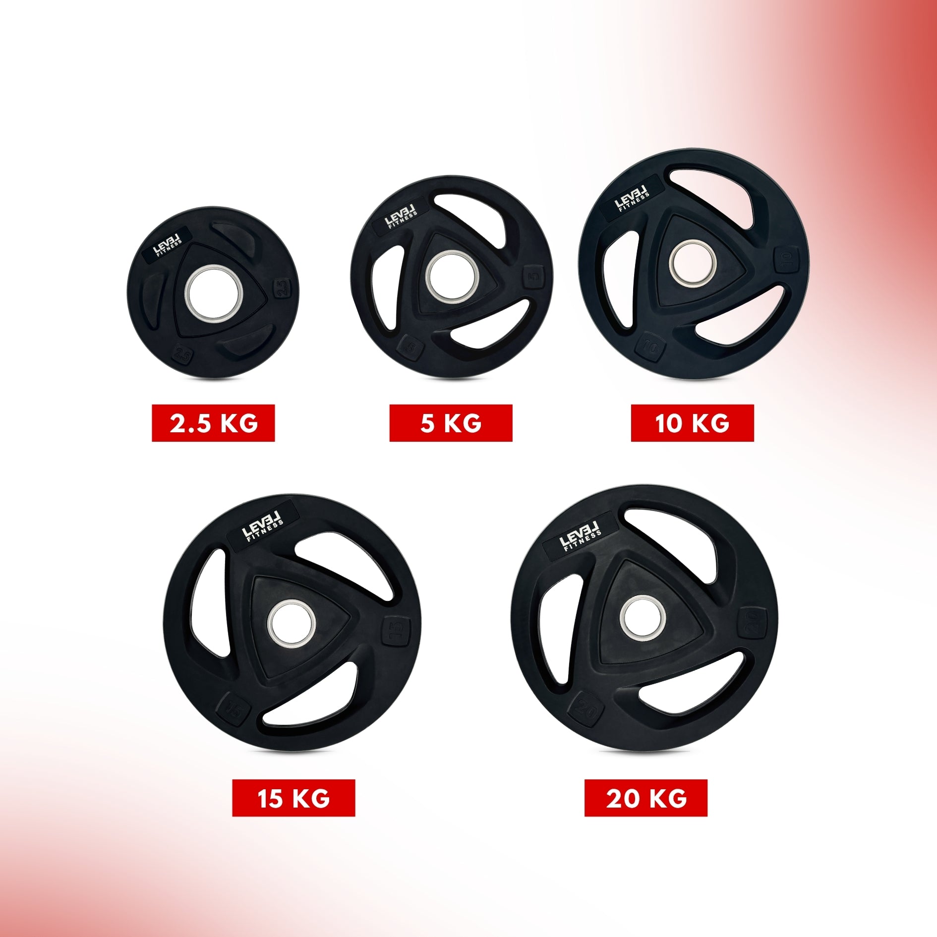 Level Fitness Tri-Grip Olympic Rubber Plates | 2.5 Kg to 20 Kg | Sold as Piece