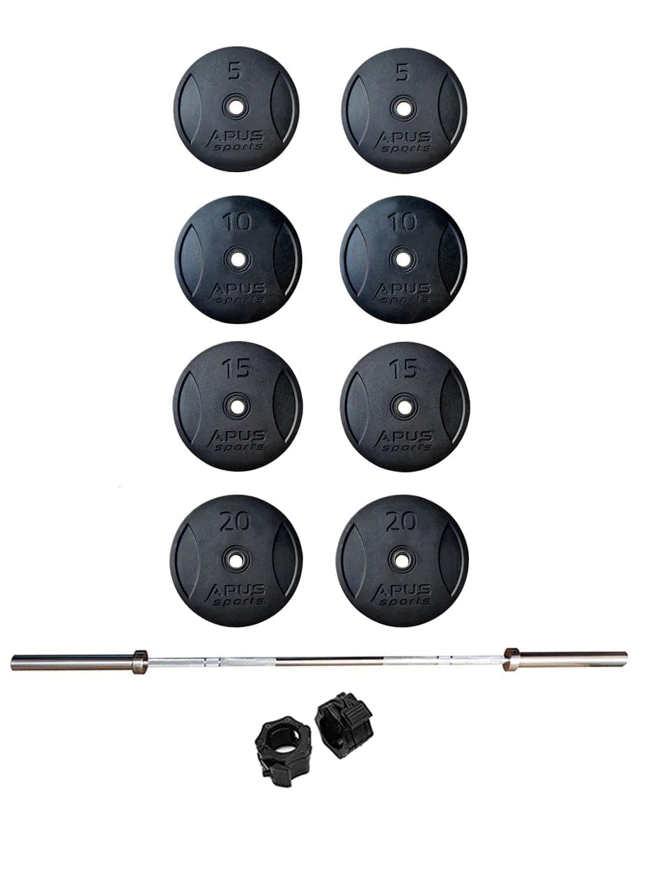 Combo 7 Ft Olympic Barbell and Apus Rubber Bumper Plate Set - 120 KG - Athletix.ae