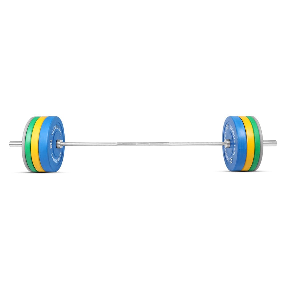 Combo 7 Ft Olympic Barbell And Color Bumper Plate Set - 120 Kg | 1441 Fitness - Athletix.ae
