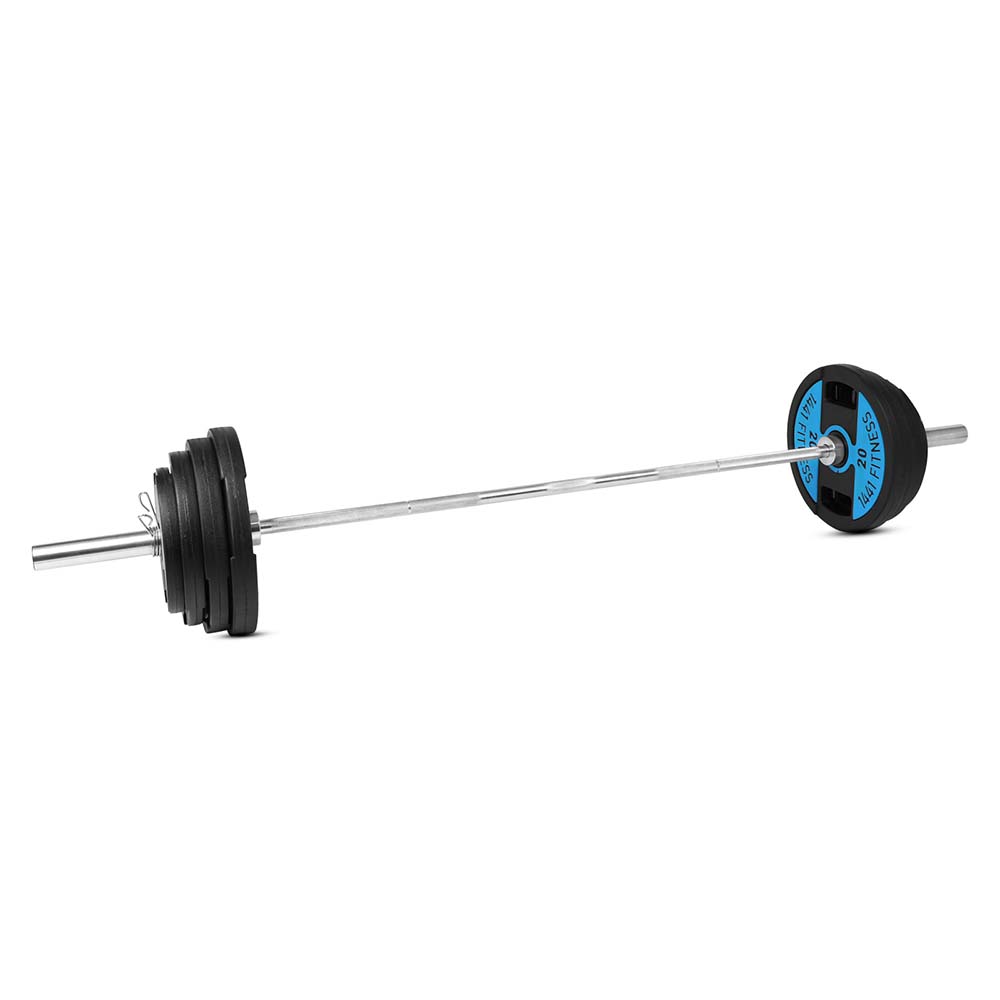 Combo 1441 Fitness 7 Ft Olympic Barbell With Dual Grip Olympic Plates Set | 120 Kg - Athletix.ae