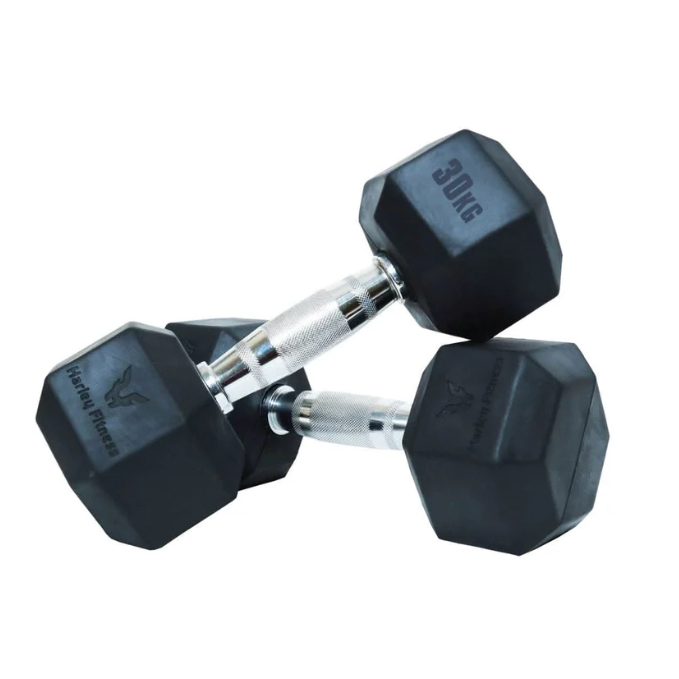 Harley Fitness Rubber Hex Dumbbell With Chrome Handle
