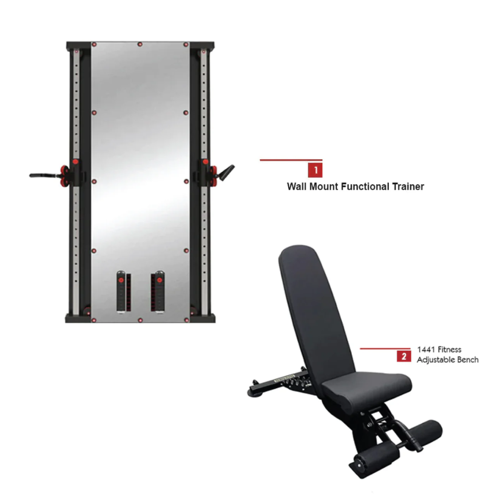 Combo Deal | 1441 Fitness Wall Mounted Mirror Functional Trainer - 41FGT980 + Adjustable Bench A8007