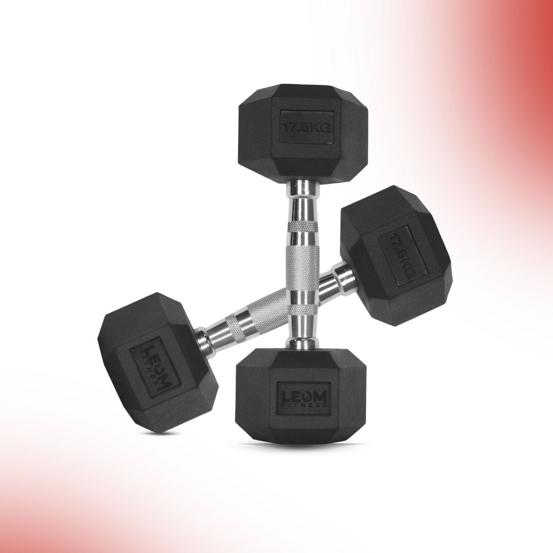 Leom Fitness 1Kg -25Kg Rubber Hex Dumbbells in Kilogram