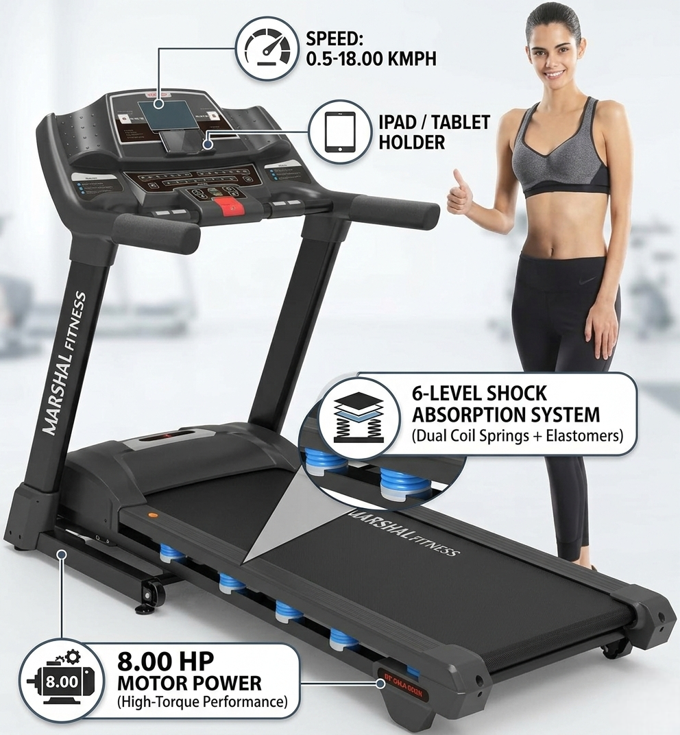 MF 8HP Heavy-Duty Treadmill with 10.1 Inch TV 160kg 55cm Belt