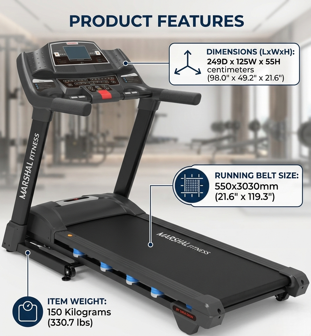 MF 8HP Heavy-Duty Treadmill with 10.1 Inch TV 160kg 55cm Belt