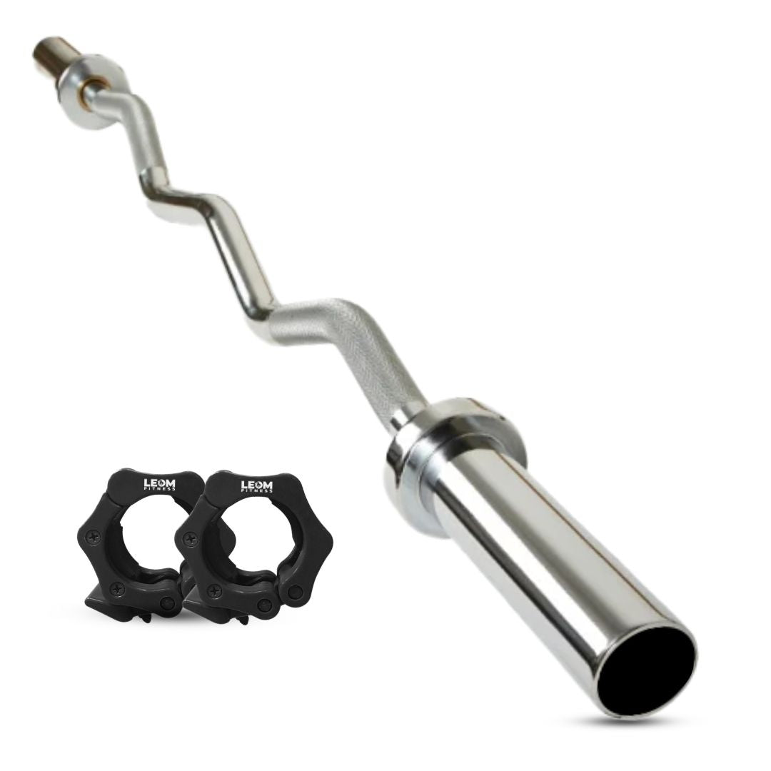 Leom Fitness 4 Ft Olympic Size EZ Curl Barbell with Collars | 7 kg