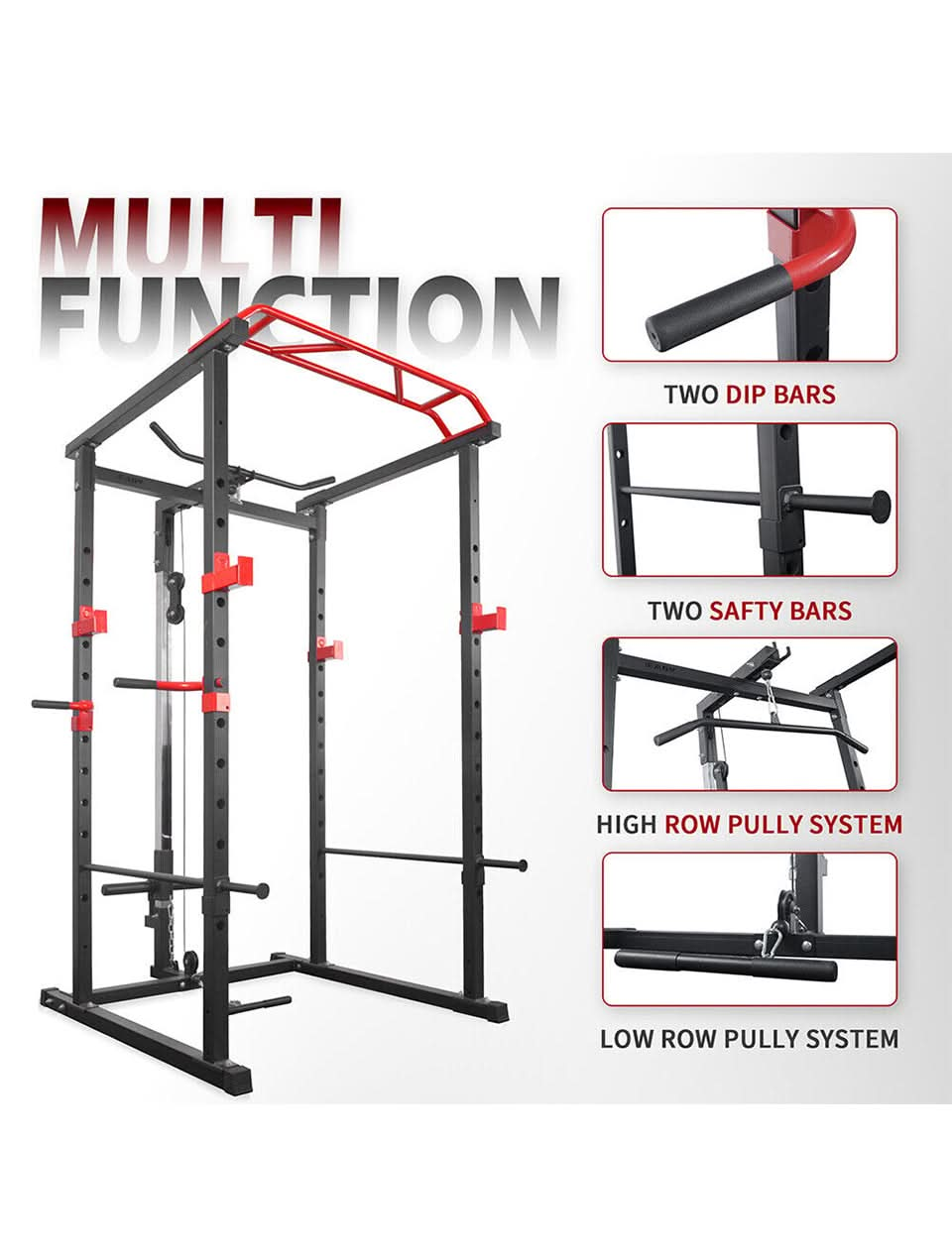 1441 Fitness Heavy Duty Squat Rack & Power Cage with Pull Up Bar J008 - Grey Color Frame 