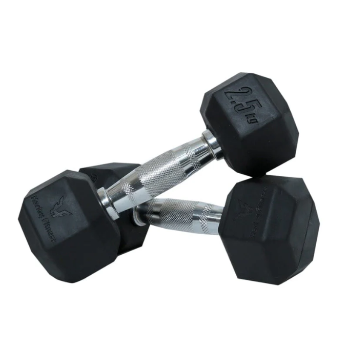 Harley Fitness Rubber Hex Dumbbell With Chrome Handle