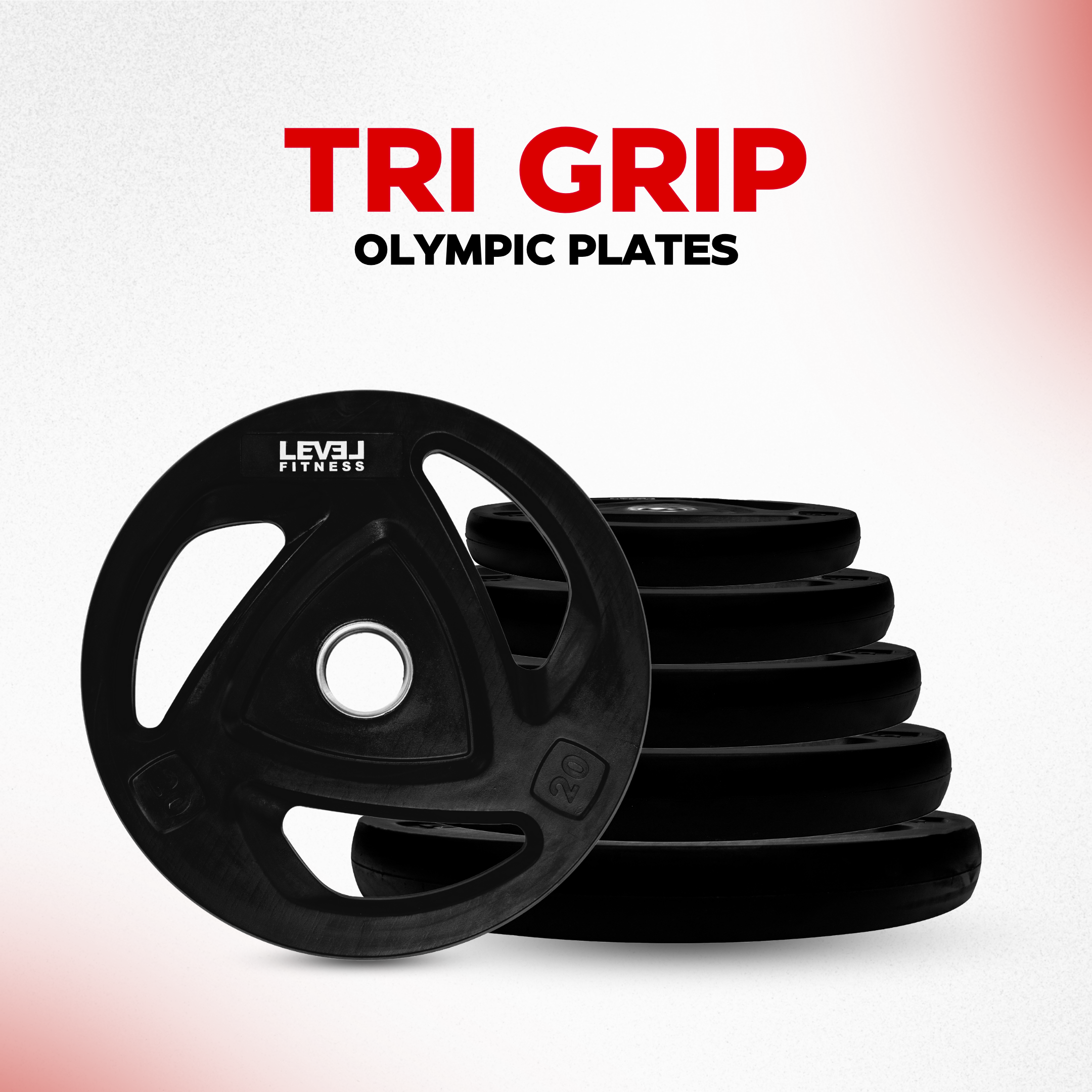 Level Fitness Tri-Grip Olympic Rubber Plates | 2.5 Kg to 20 Kg | Sold as Piece