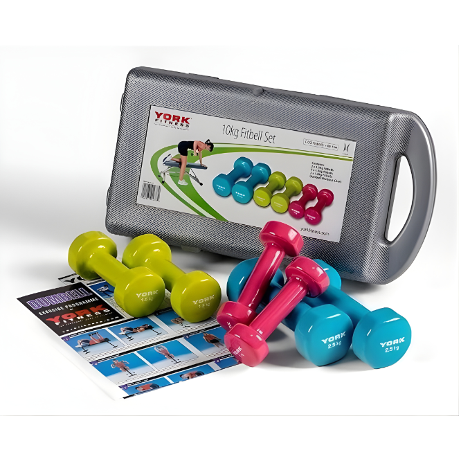 Combo, York, Fitness 10Kg Vinyl Fitbell Set In A Case, 1678, Multicolor