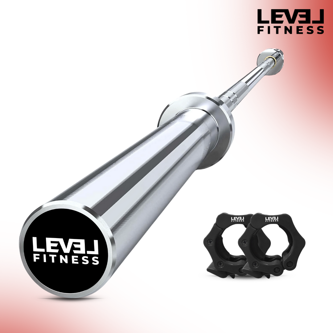 Level Fitness 4 - 7 ft Straight Olympic Barbells with Collars | 7 - 20kg