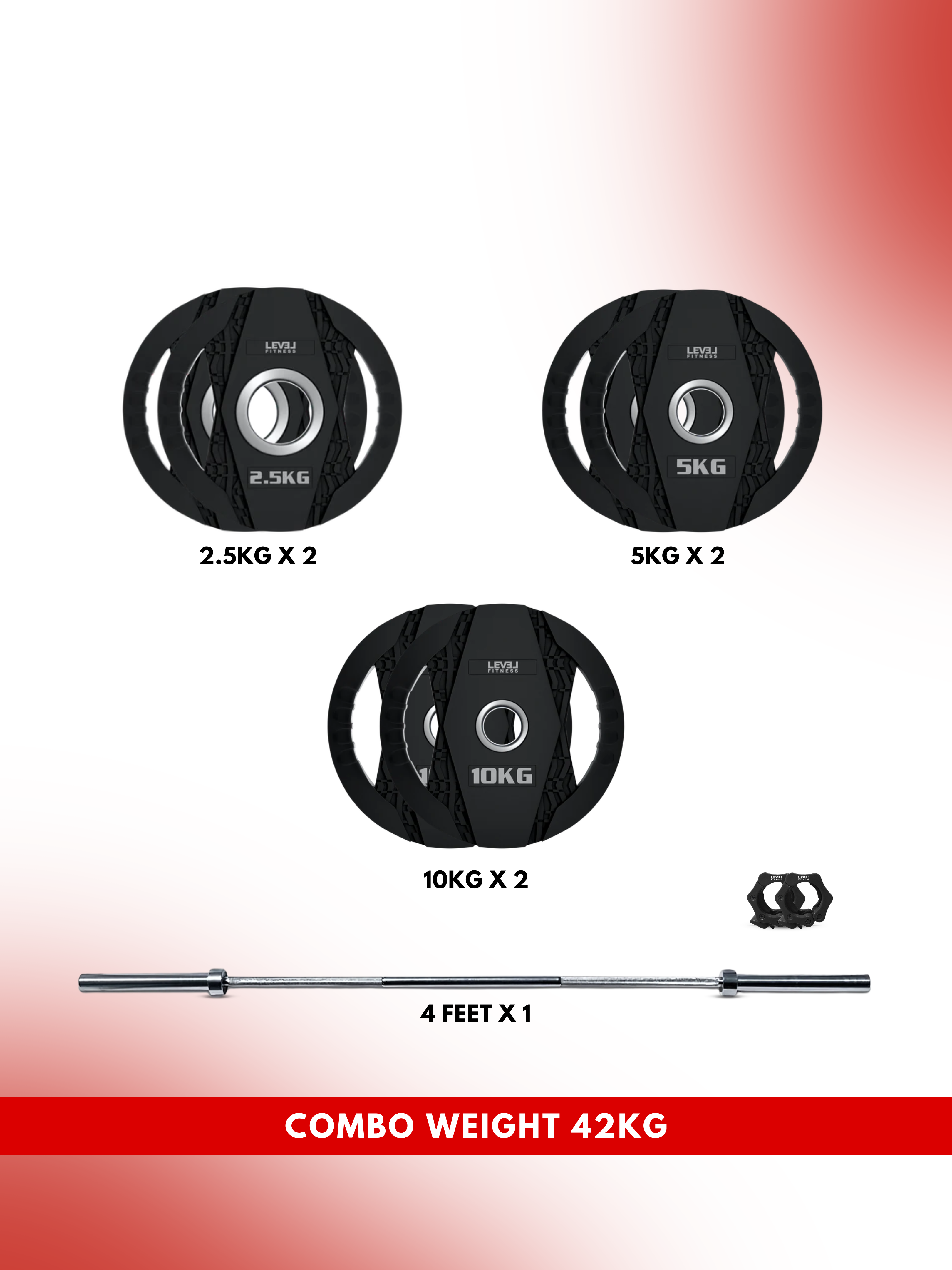 Combo 42 kg Body Pump Set | Level Fitness Dual Grip Plates With 4Ft Barbell