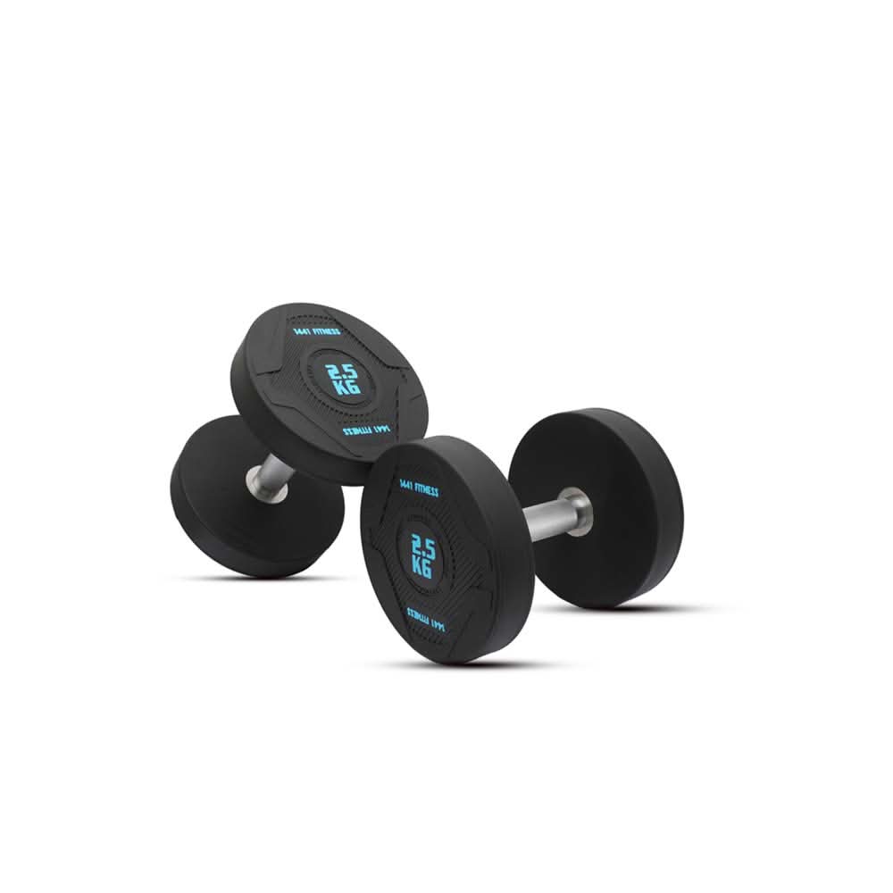 1441 Fitness PU Rubber Round Dumbbells 2.5 to 50 kg - (Sold as Pair) 2.5 KG