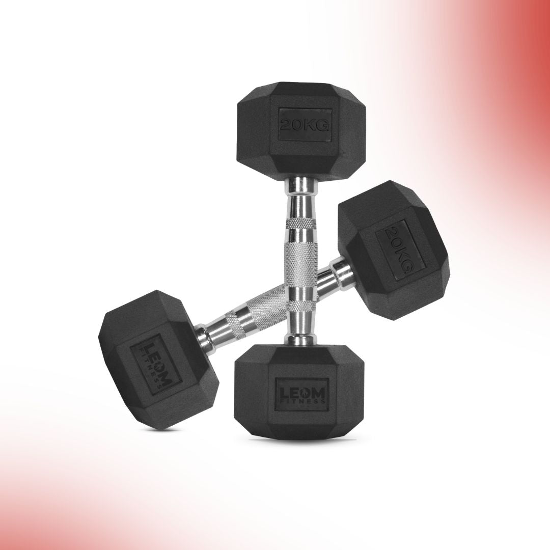 Leom Fitness 1Kg -25Kg Rubber Hex Dumbbells in Kilogram