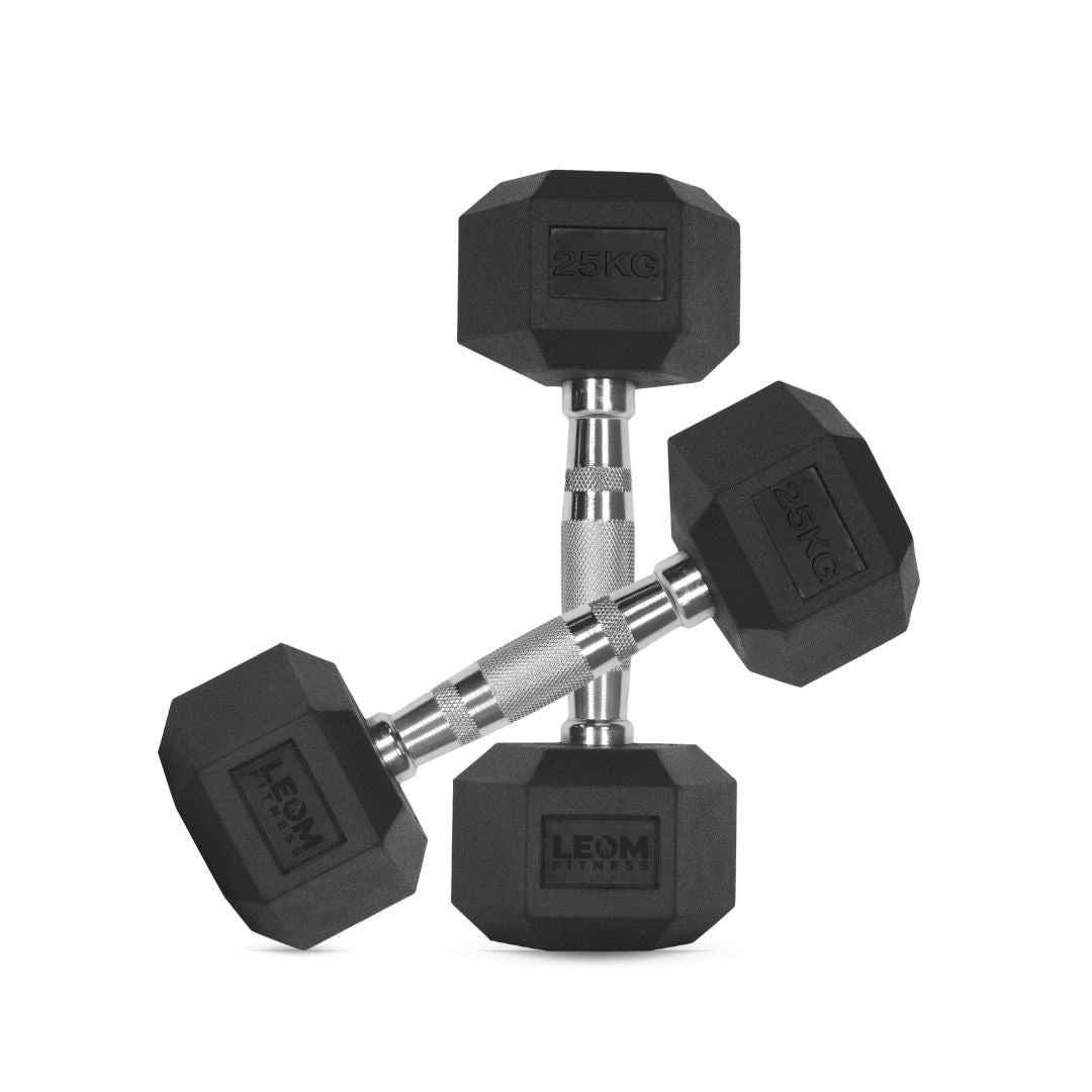 Leom Fitness 1Kg -25Kg Rubber Hex Dumbbells in Kilogram