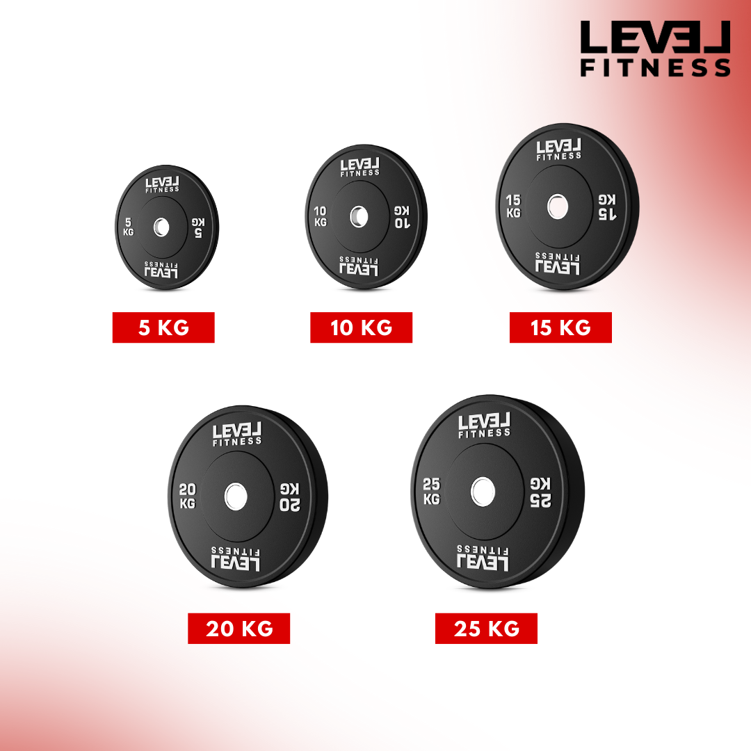 Level Fitness Black Rubber Olympic Bumper Plates - 5 to 25 KG | Per Piece