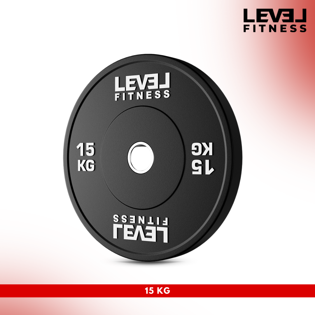 Level Fitness Black Rubber Olympic Bumper Plates - 5 to 25 KG | Per Piece