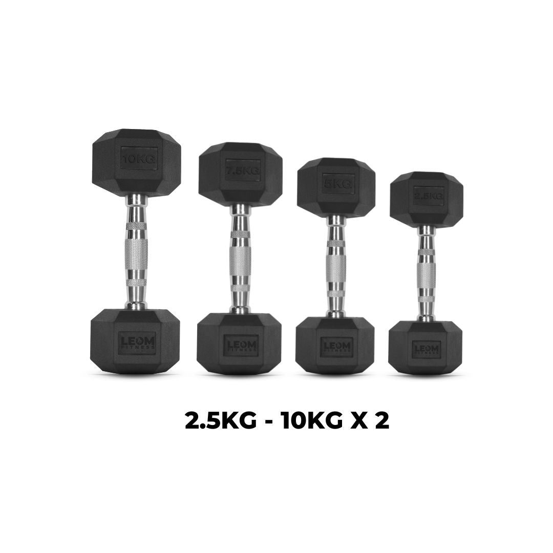 Level Fitness 50Kg Hex Dumbbell Set | 2.5–10Kg | With or Without 4-Tier Rack Without Rack