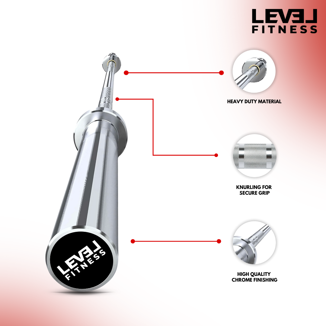 Level Fitness 4 - 7 ft Straight Olympic Barbells with Collars | 7 - 20kg