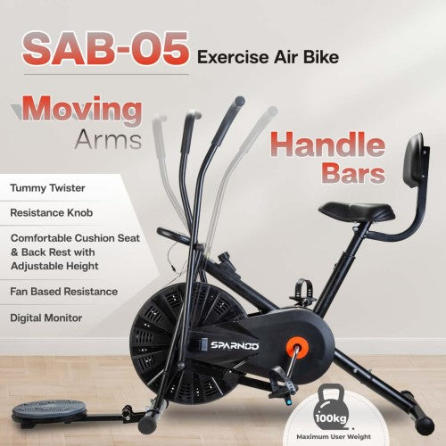 Sparnod Fitness, Upright Air Bike Exercise Cycle for Home Gym, SAB-05_M