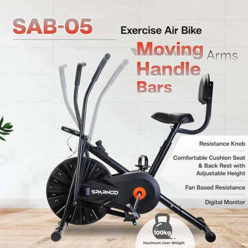 Sparnod Fitness, Upright Air Bike Exercise Cycle for Home Gym, SAB-05_R