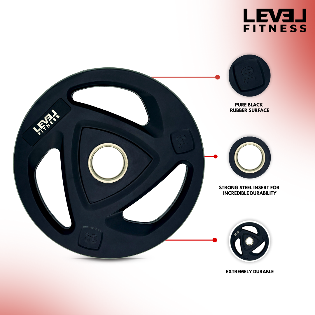 Level Fitness Tri-Grip Olympic Rubber Plates | 2.5 Kg to 20 Kg | Sold as Piece