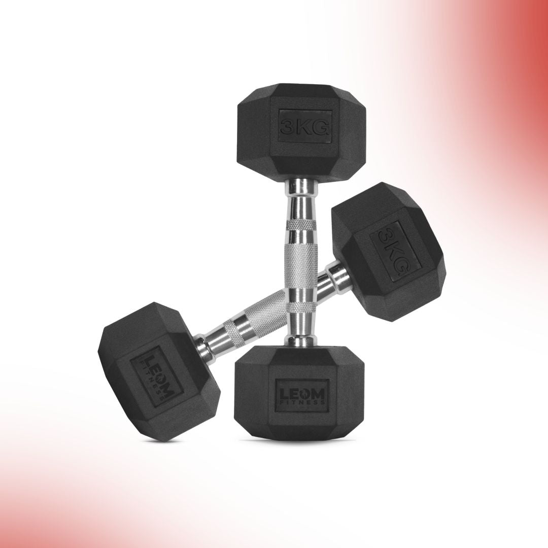 Leom Fitness 1Kg -25Kg Rubber Hex Dumbbells in Kilogram