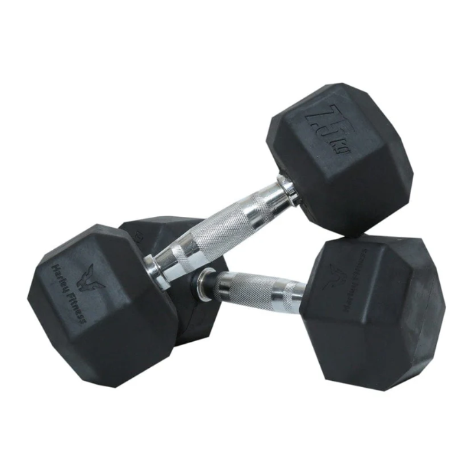 Harley Fitness Rubber Hex Dumbbell With Chrome Handle