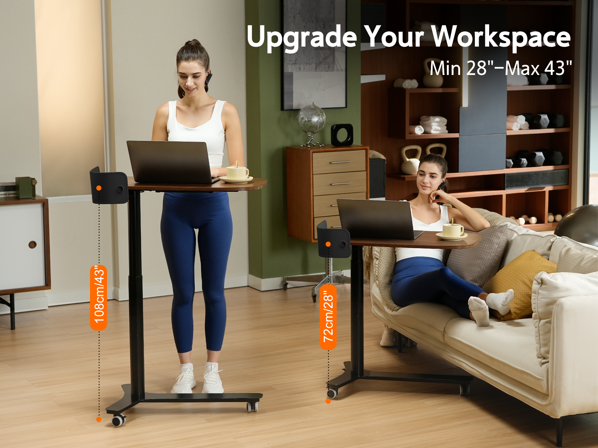 Kingsmith ETD2 Rolling Adjustable Desk with Drawer & Wheels, Portable Small Standing Desk for Home/Office