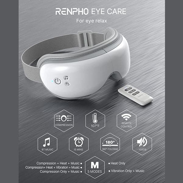 Renpho Eye Massager with Heat & Bluetooth Music, Rechargeable Eye Care Machine with 5 Modes With Remote, White