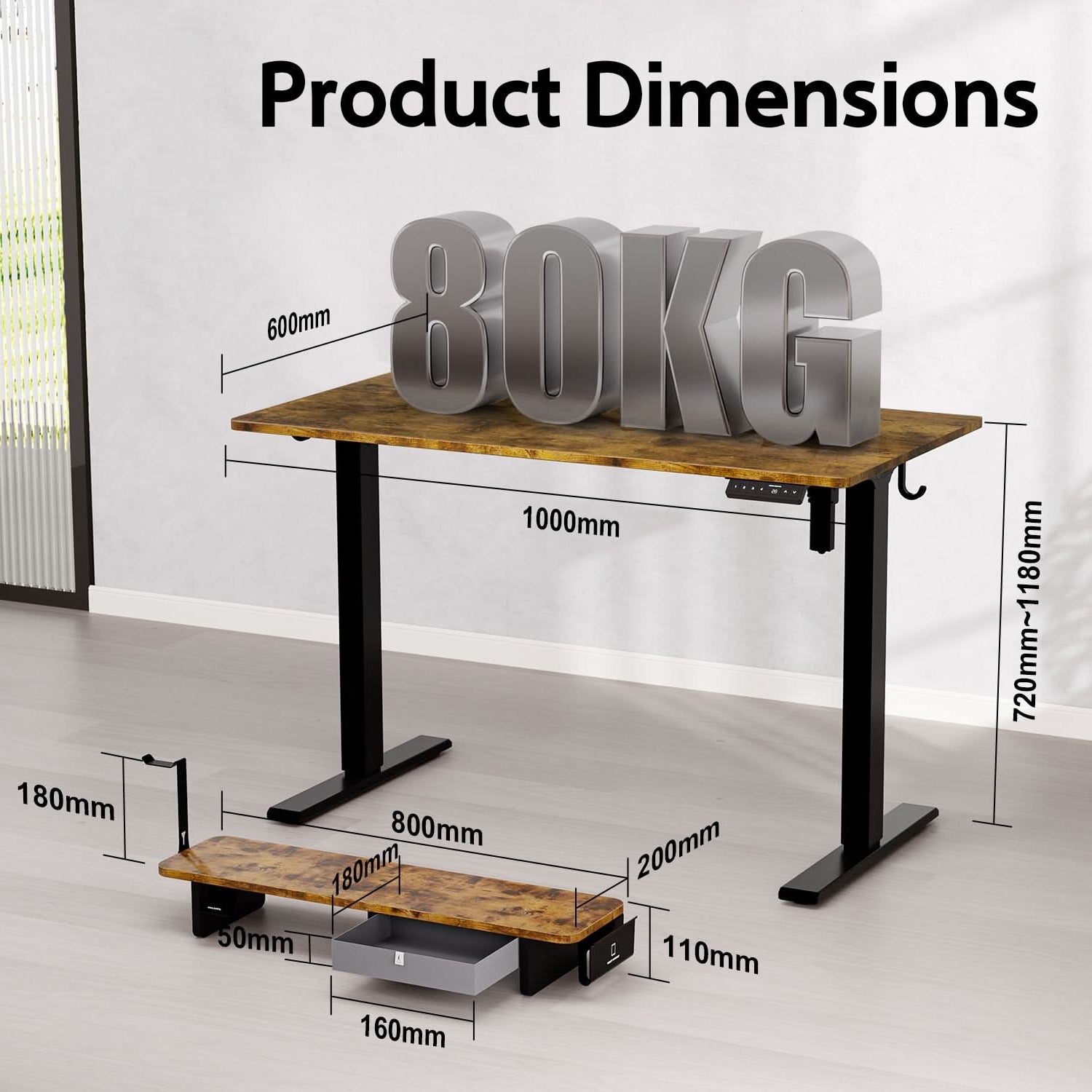 Kingsmith ETSFI21 Smart Adjustable Electric Standing Desk with Drawer and Monitor Stand