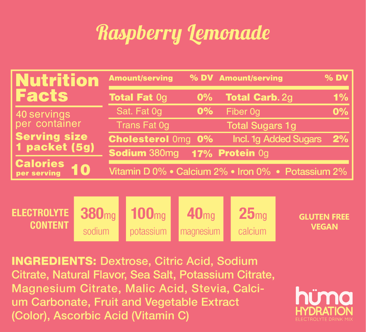 Huma Chia Hydration Drink Mix, 15 Packets - Low Calorie, High Electrolyte Powder for Sports & Exercise - 100% Natural, 1g Sugar, 10 Cal