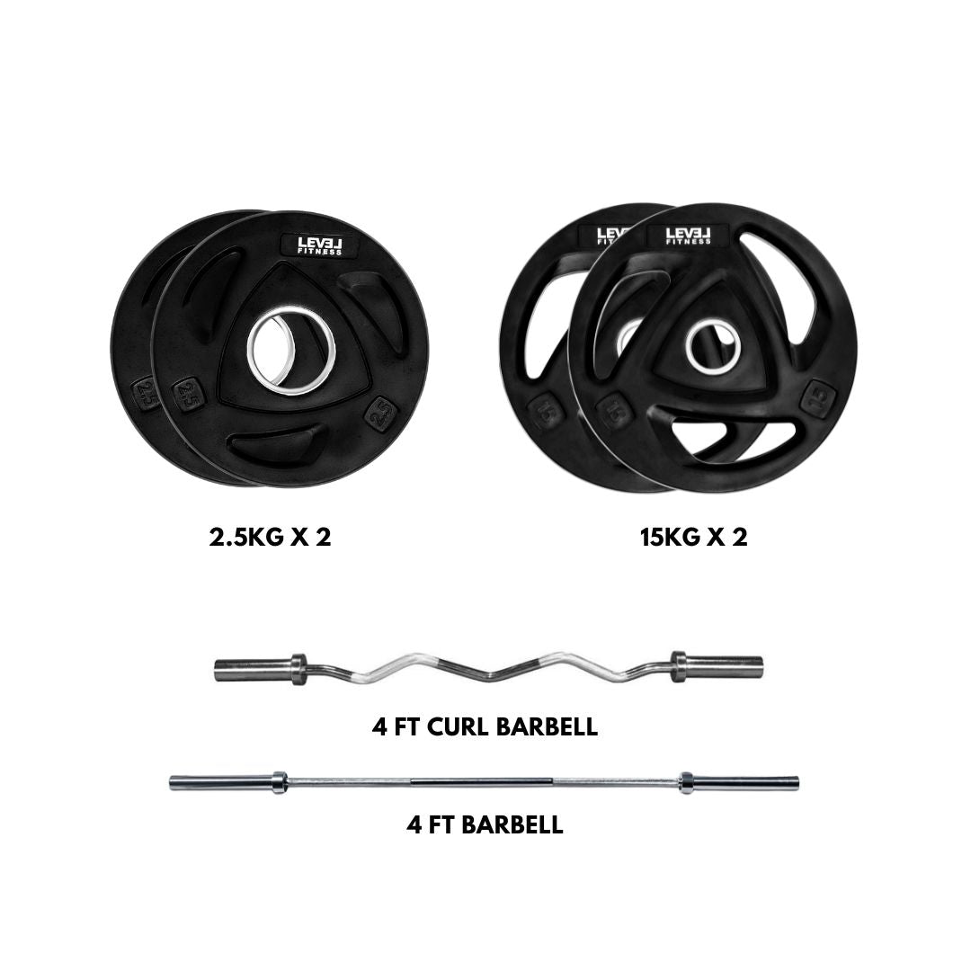 Level Fitness Twin Bar Home Set |49 Kg Value Weight Plate Combo
