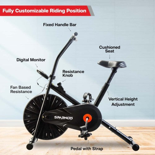 Sparnod Fitness, Upright Air Bike Exercise Cycle for Home Gym, SAB-04_R